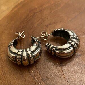 RETIRED James Avery Thatch Hoops, Sterling Silver